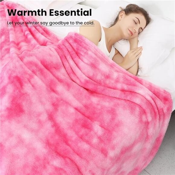 Pink Fleece Blanket Soft Cozy Throw Blanket Tie Dye Plush Warm Blanket for Bed - Picture 6 of 7